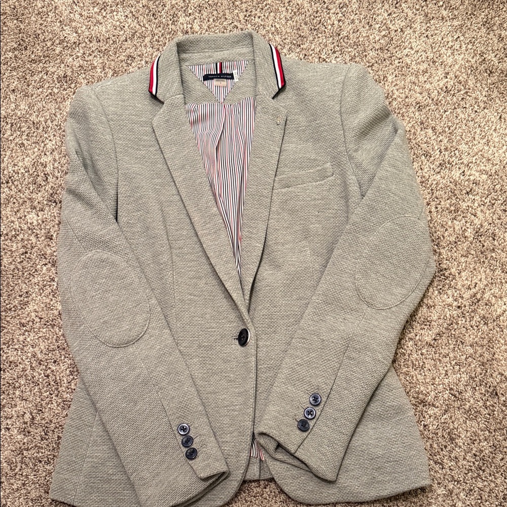 Tommy Hilfiger Gray Blazer with Striped Collar